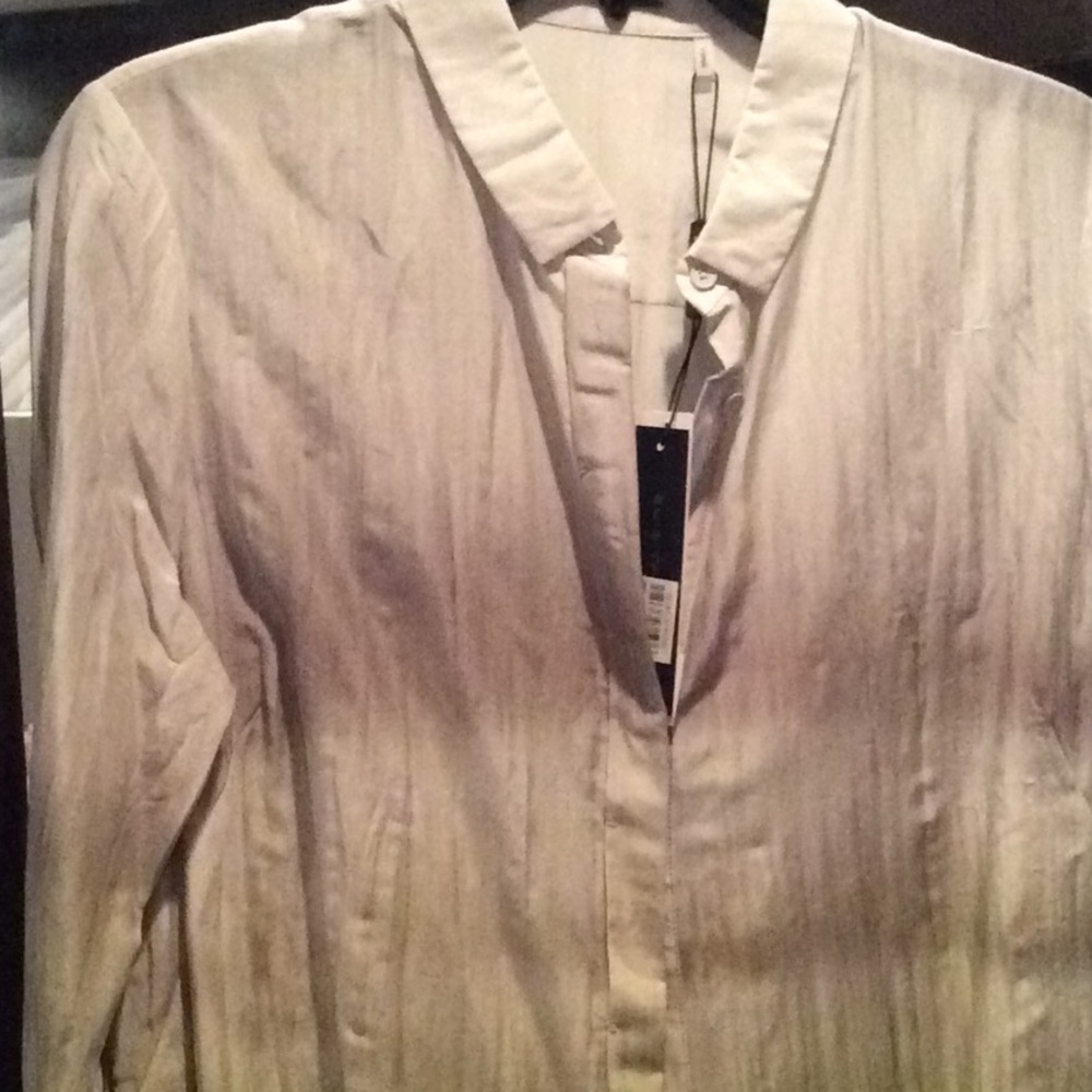 Elie Tahari Tie Dye gray green light weigh blouse, top Button Down Long Sleeve - Picture 7 of 11